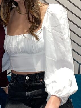 Princess Polly Ariah White Puff-Sleeve Square-Neck Crop Top
